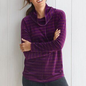 Talbots Luxe Velour Cowlneck Candy Cane Stripe Pullover Top